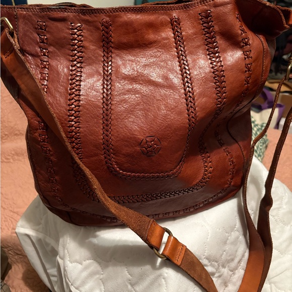 Campomaggi Corallo cognac leather crossbody or hobo bag